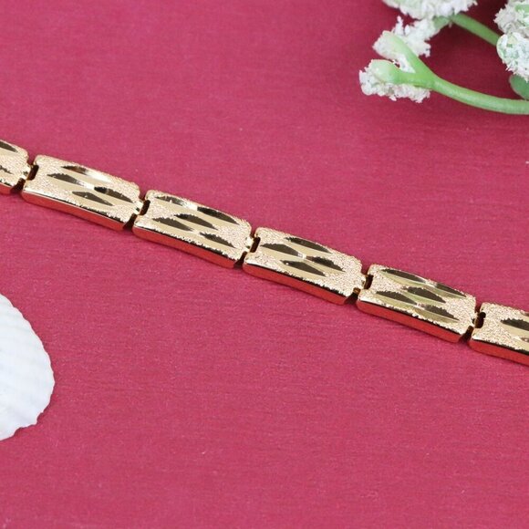 "Textured Geometric Rose Gold Bracelet in Polished Finish, XPBL0862 - Picture 12 of 12